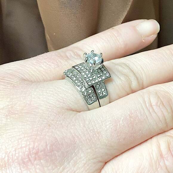 White Gold Filled Diamond Engagement Ring - Picture 7 of 7